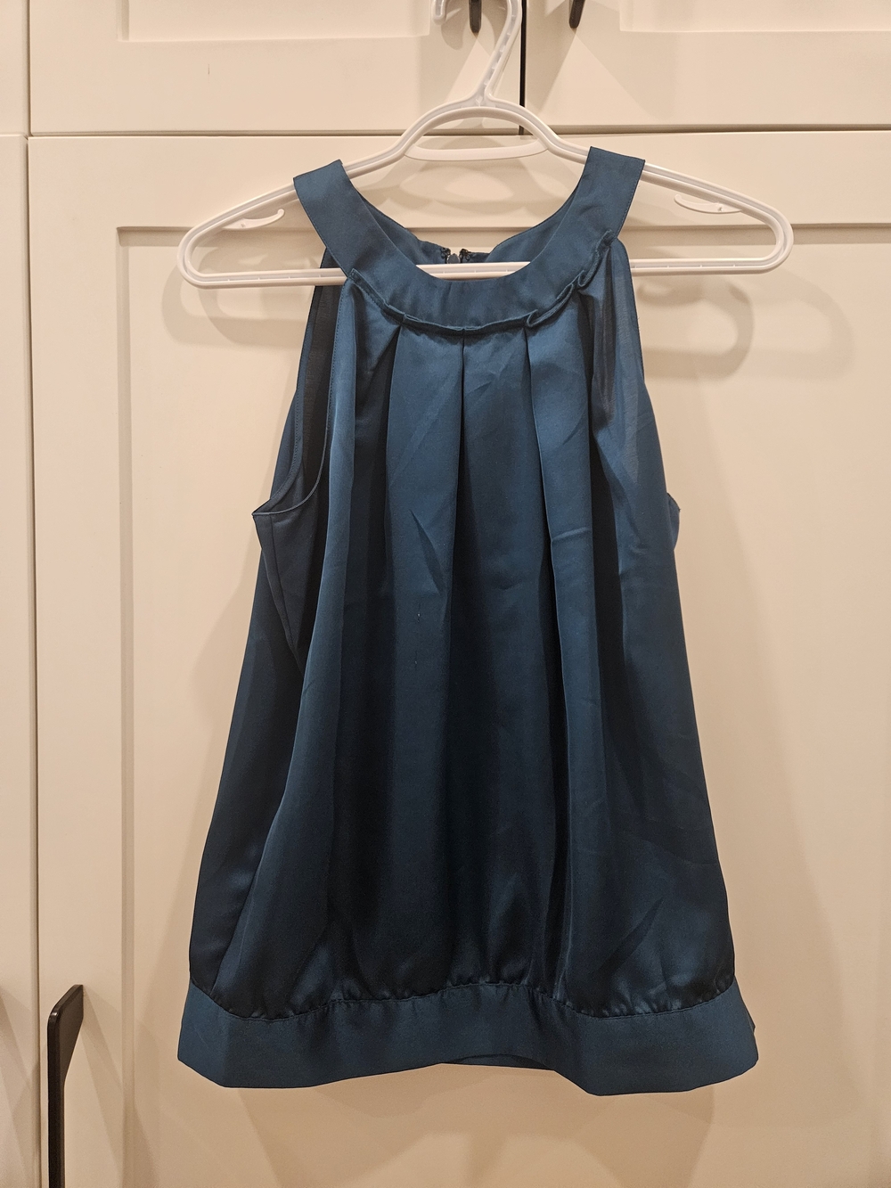 DKNY Teal Satin Pleated Halter Top